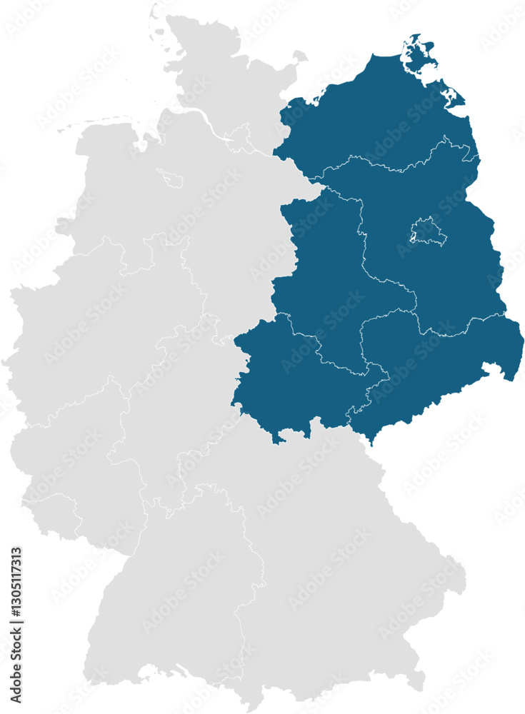 map of germany with 16 separated federal states, east blue and west germany in gray map of germany with 16 separated federal states, east blue and west germany in gray