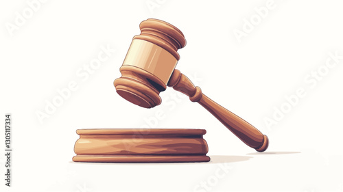 A digital illustration of a wooden gavel and sound block. The gavel is depicted in mid-air, appearing to have just struck the block.  The gavel and sound block are rendered in shades of