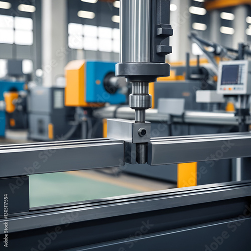 Metal products being bent on a bending machine, symbolizing precision and industrial transformation. A factory setting with a blurred modern background representing innovation and progress in manufact