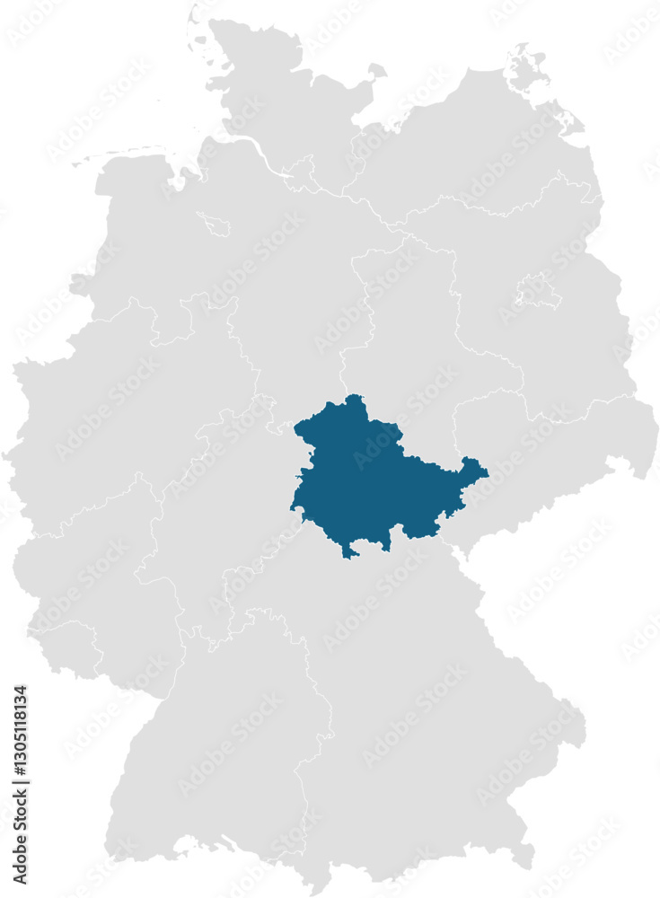gray map of germany with 16 separated federal states, Thuringia (Free State) highlighted blue gray map of germany with 16 separated federal states, Thuringia (Free State) highlighted blue