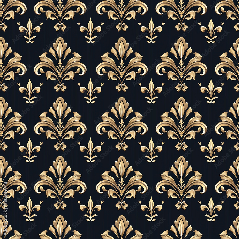 Elegant black and gold floral pattern with ornate details, perfect for wallpaper or fabric design. Elegant black and gold floral pattern with ornate details, perfect for wallpaper or fabric design.