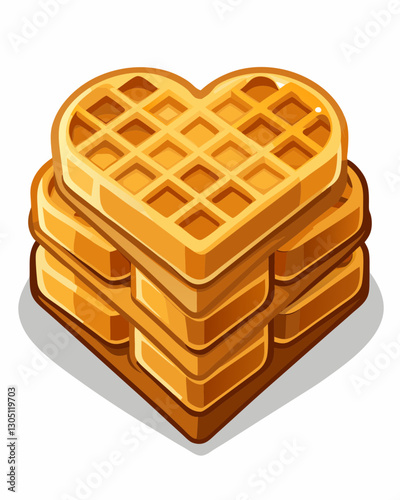 Heart-Shaped Waffles Stacked on White Background – Delicious Breakfast or Dessert Treat.