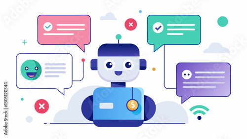 User feedback data is used to inform the design of a chatbot ensuring a smooth and natural conversation flow for a more positive user experience.. Vector illustration