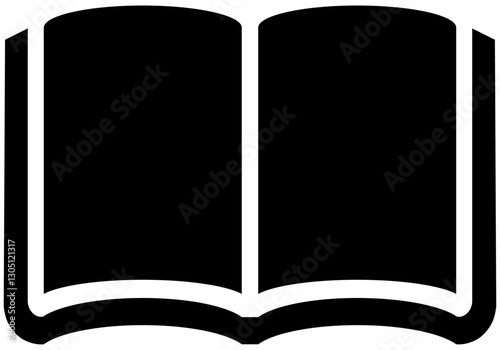 Opened book icon, black color flat style vector graphic design with isolated background, showcasing the blank pages ready to be filled with stories, knowledge, and imagination.
