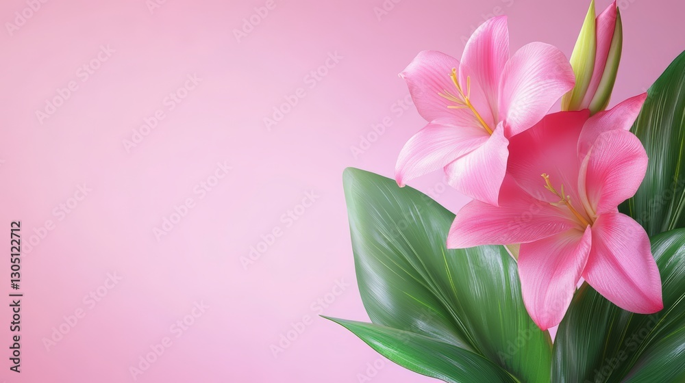 Pink Lilies With Dew Drops On Soft Pink Backgrounds Pink Lilies With Dew Drops On Soft Pink Backgrounds