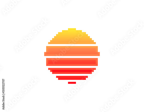 Vibrant retro sun in classic eighties style with geometric lines and a circular shape.