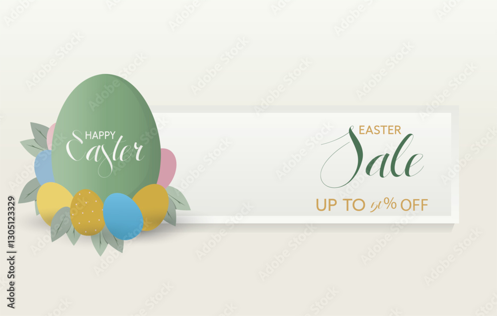 Modern Easter Promo Banner Holiday Decoration and Text Space. Vector