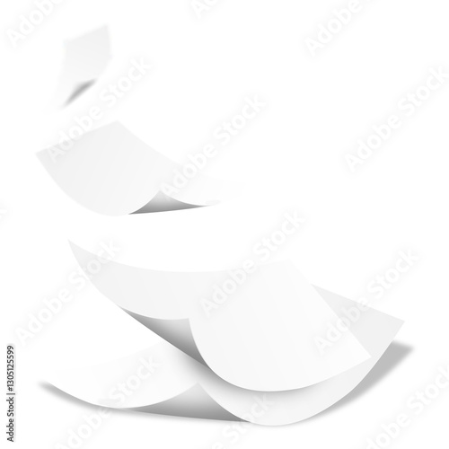 A series of floating white paper sheets, suggesting movement and creativity.