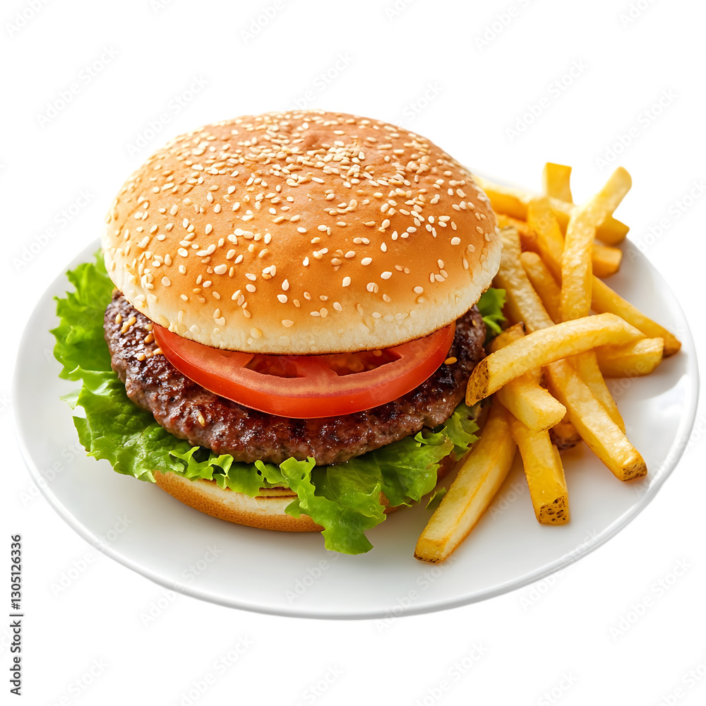 Juicy Beef Burger with Crispy Fries Isolated on Transparent Background – Perfect Fast Food Meal Concept Juicy Beef Burger with Crispy Fries Isolated on Transparent Background – Perfect Fast Food Meal Concept