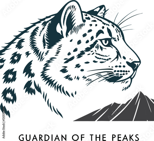 Vintage style illustration of snow leopard face.Generative AI.