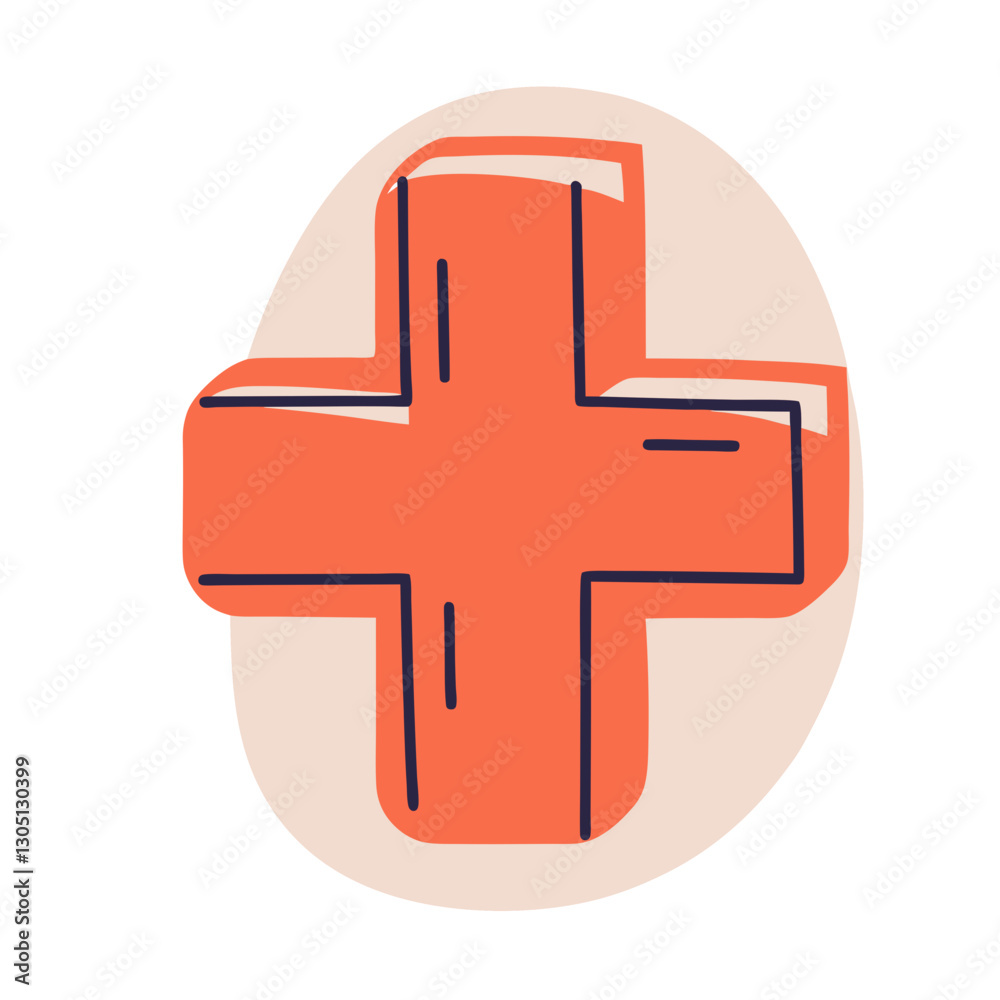 Obraz premium Orange medical cross illustration on beige background, healthcare concept