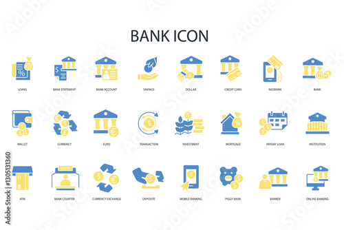 Bank icon set.vector.Editable stroke.linear style sign for use web design,logo.Symbol illustration.