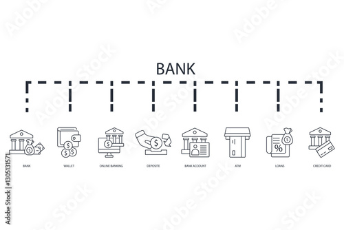 Bank icon set.vector.Editable stroke.linear style sign for use web design,logo.Symbol illustration.
