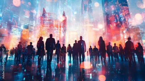 A diverse group of multinational people interacting with financial technology  representing global fintech innovation  digital banking advancements  Financial technology  global finance  fintech solut