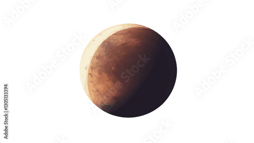 A close-up image depicting a digitally rendered or processed image of the planet Mars. The planet is centrally positioned against a pure white background, exhibiting a predominantly