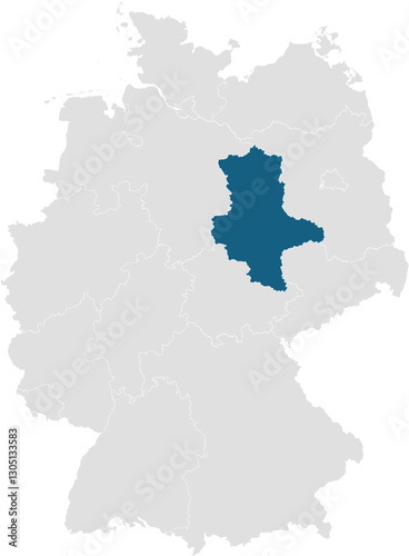 gray map of germany with 16 separated federal states, Saxony-Anhalt highlighted blue 
