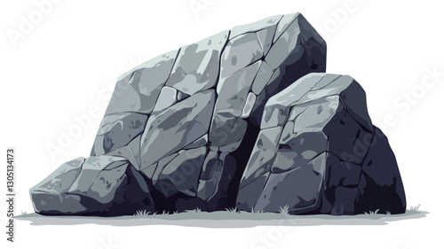 Illustration of a group of gray rocks, varying in size and shape, resting on a small patch of ground against a white background. The rocks are depicted with varying shades of gray, showing