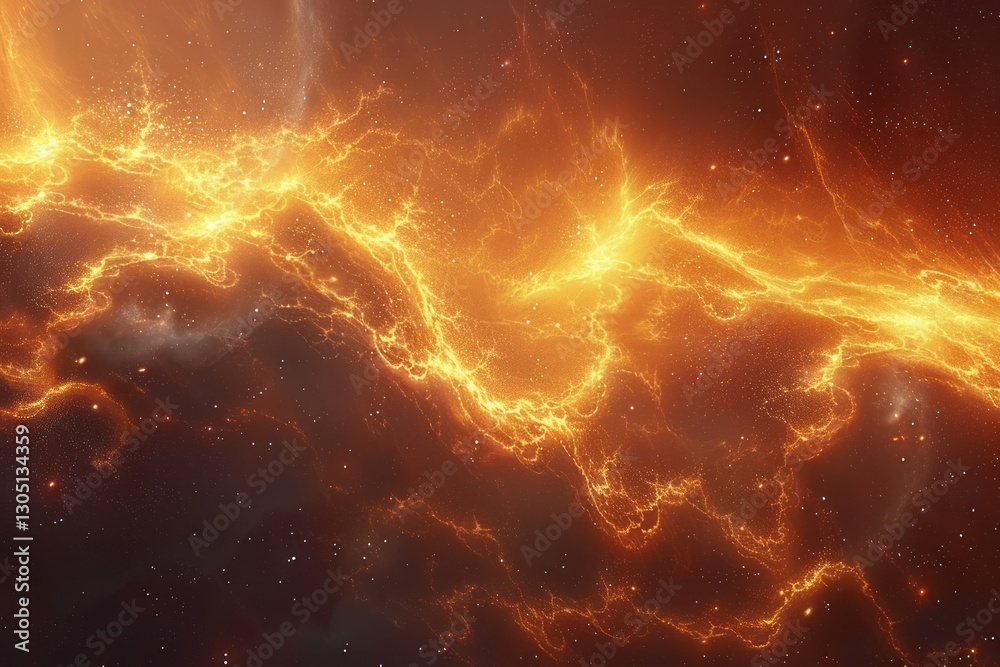 Floating golden particles illuminate the dark expanse, creating a magical celestial atmosphere that enchants the viewer Floating golden particles illuminate the dark expanse, creating a magical celestial atmosphere that enchants the viewer