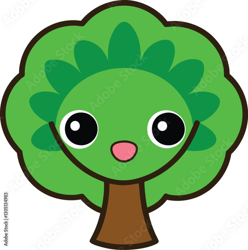 Cute cartoon tree smiling happily