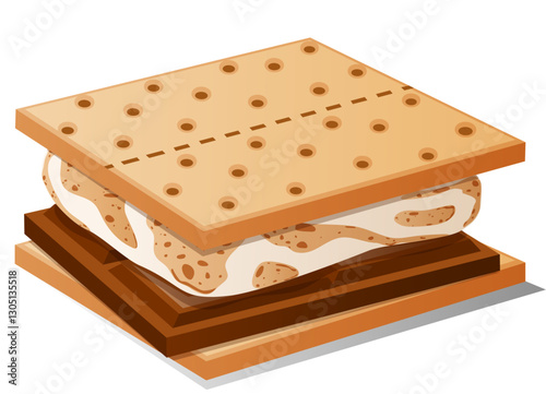S`more Illustration Isolated. Graham Cracker Sandwhich. Chocolate and Toasted Marshmallow in Between Crackers.