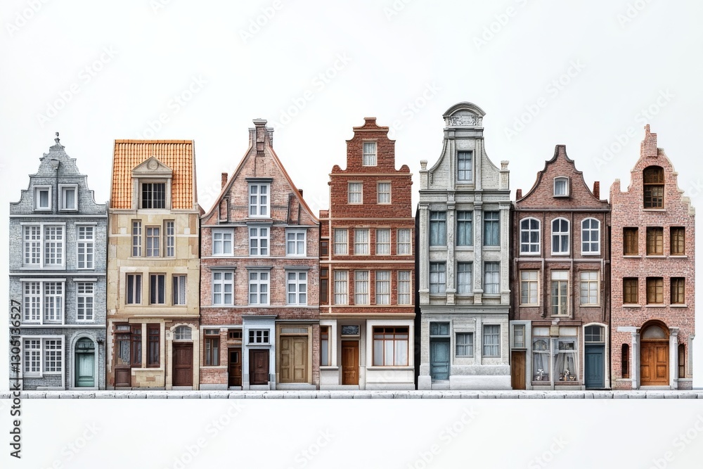 Fototapeta premium Charming Row of Historic European Townhouses Architectural Details Brick Facades Old City Street