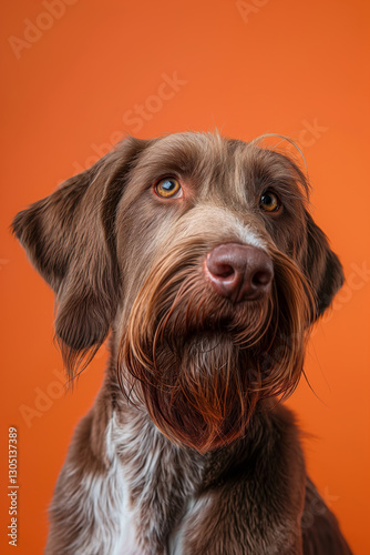 Spinone Italiano dog on minimalistic colorful background with Copy Space. Perfect for banners, veterinary ads, pet food promotions, and minimalist designs. photo