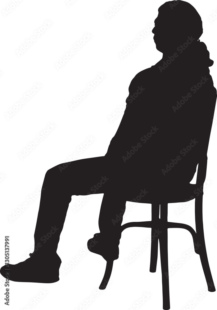vector; silhouette; Side view of a man with ponytail sitting on a chair vector; silhouette; Side view of a man with ponytail sitting on a chair