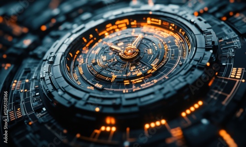 Wallpaper Mural Futuristic clock mechanism with glowing details, ideal for tech backgrounds Torontodigital.ca