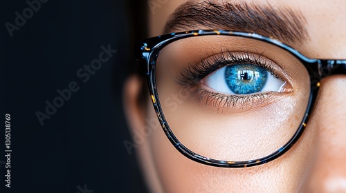 Close up of Blue Eye Behind Dark Tortoiseshell Glasses