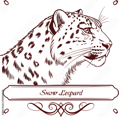 Vintage piercing eyes of snow Leopard Illustration.Generative AI.