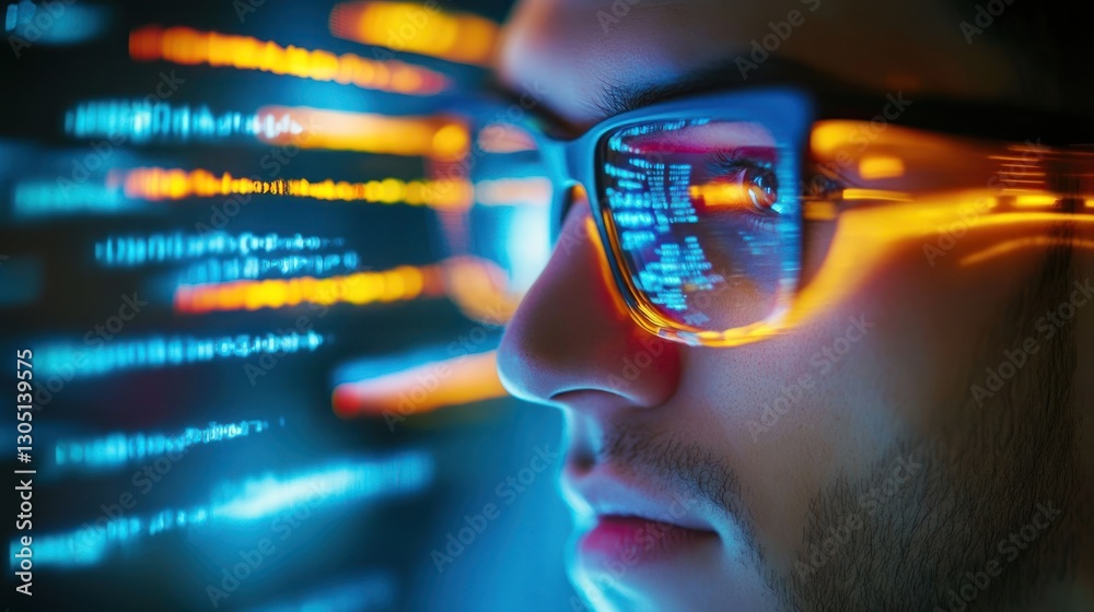 Focused coder, coding, night, glowing code Focused coder, coding, night, glowing code