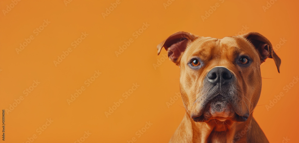 Fototapeta premium Staffordshire Bull Terrier dog on minimalistic colorful background with Copy Space. Perfect for banners, veterinary ads, pet food promotions, and minimalist designs.