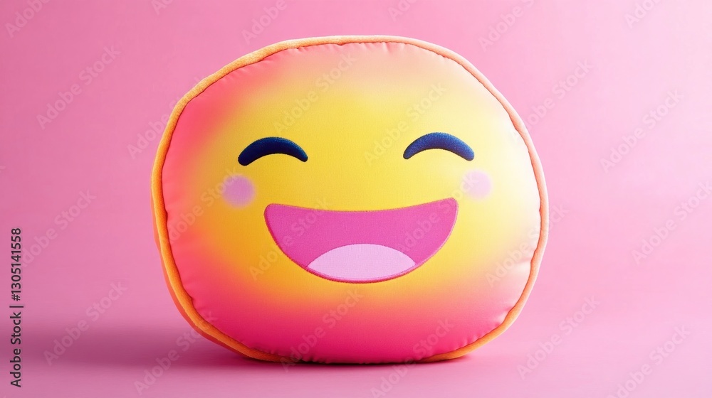 Happy emoji pillow on pink background Happy emoji pillow on pink background