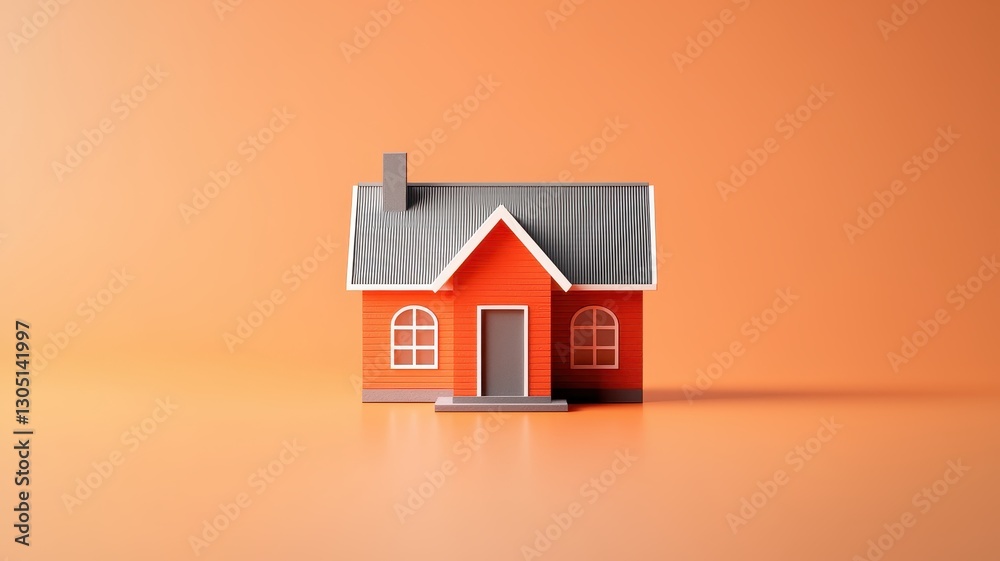 Property for sale rent, Home, Investment. Miniature red house with a striped roof on an orange background. Property for sale rent, Home, Investment. Miniature red house with a striped roof on an orange background.