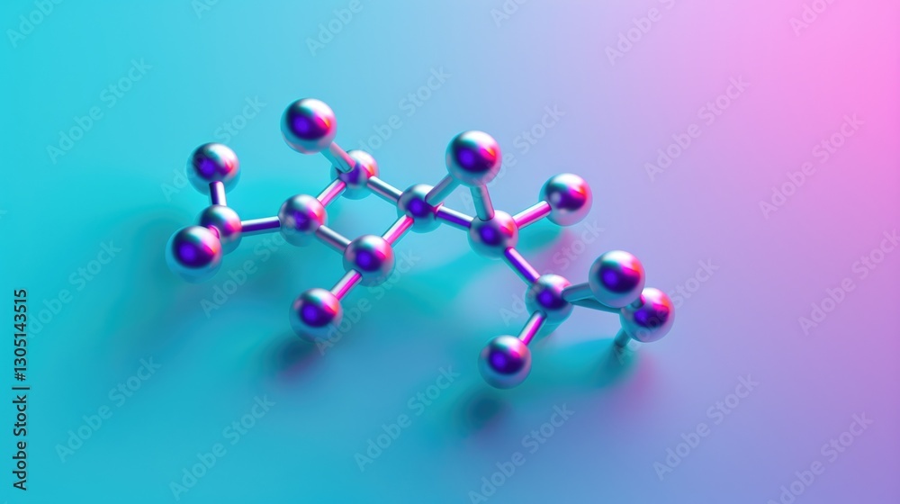 Obraz premium Futuristic metallic molecular structure with turquoise and magenta color reflections on vibrant gradient background