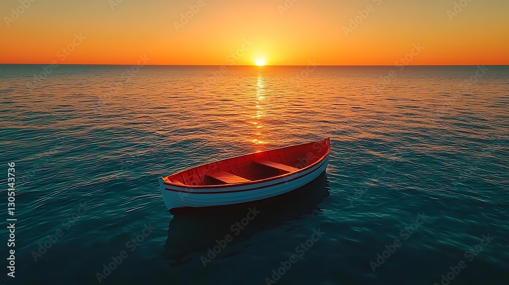 Empty boat sunset ocean scene Empty boat sunset ocean scene