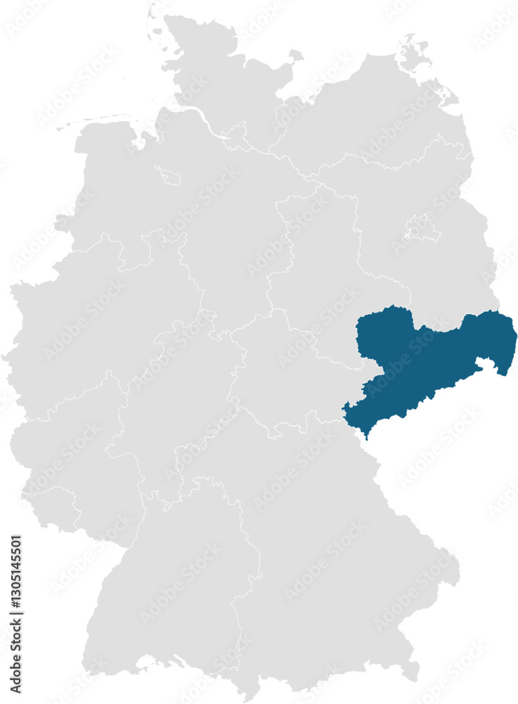 gray map of germany with 16 separated federal states, saxony highlighted blue gray map of germany with 16 separated federal states, saxony highlighted blue