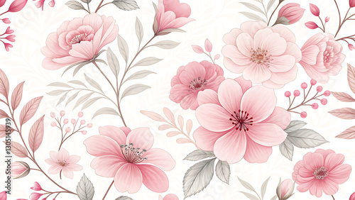 seamless pattern with pink flowers