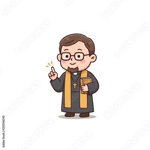 Cartoon Figure with Religious Clothing Holding Book and Raising Finger