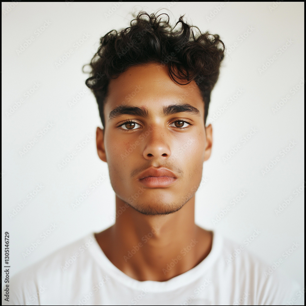 Portrait of a young, handsome man with curly hair. Portrait of a young, handsome man with curly hair.