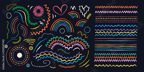 Hand drawn vector brush set. Pencil doodle style brushes.