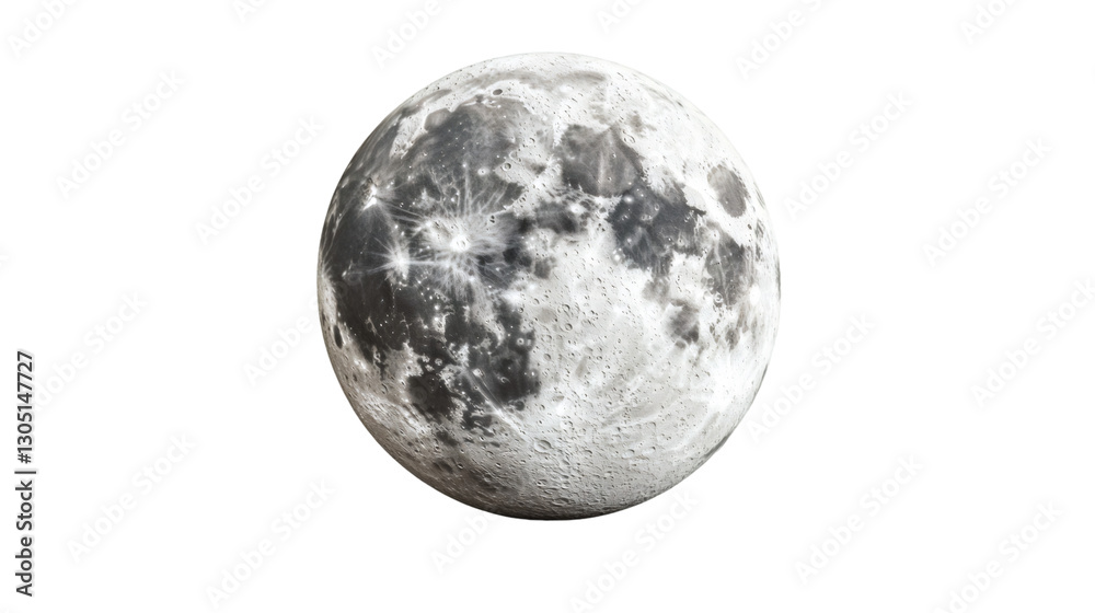 Obraz premium Photorealistic 3D rendering of the full Moon rotating slowly against a transparent background, ideal for space-themed projects