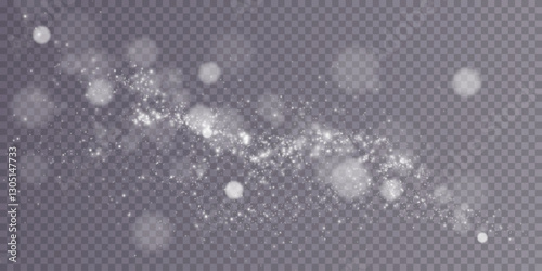 A sparkling white magic dust effect with glowing bokeh lights and twinkling particles on a transparent background, ideal for fantasy and festive designs.