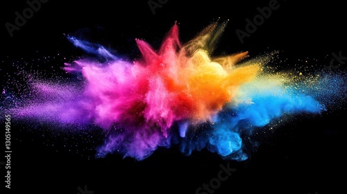 Colorful powder explosion on black background photo