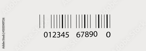 Standard barcode with numeric sequence on light background for product identification and retail. Product inventory badge, codes stripe sticker and package bars. Supermarket scanning barcode