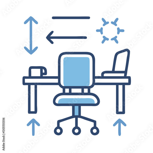 Health Care Icon World Health Day Office ergonomics guide with adjustable desk and chair icon