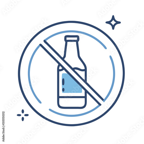 Health Care Icon World Health Day No alcohol icon with crossed-out bottle symbol in blue outline