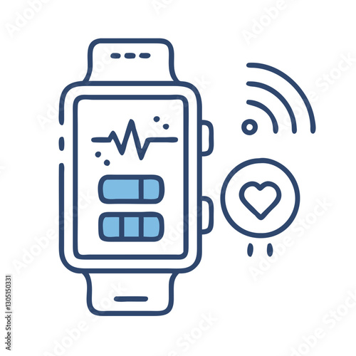 Health Care Icon World Health Day Smartwatch health tracking, blue line art illustration
