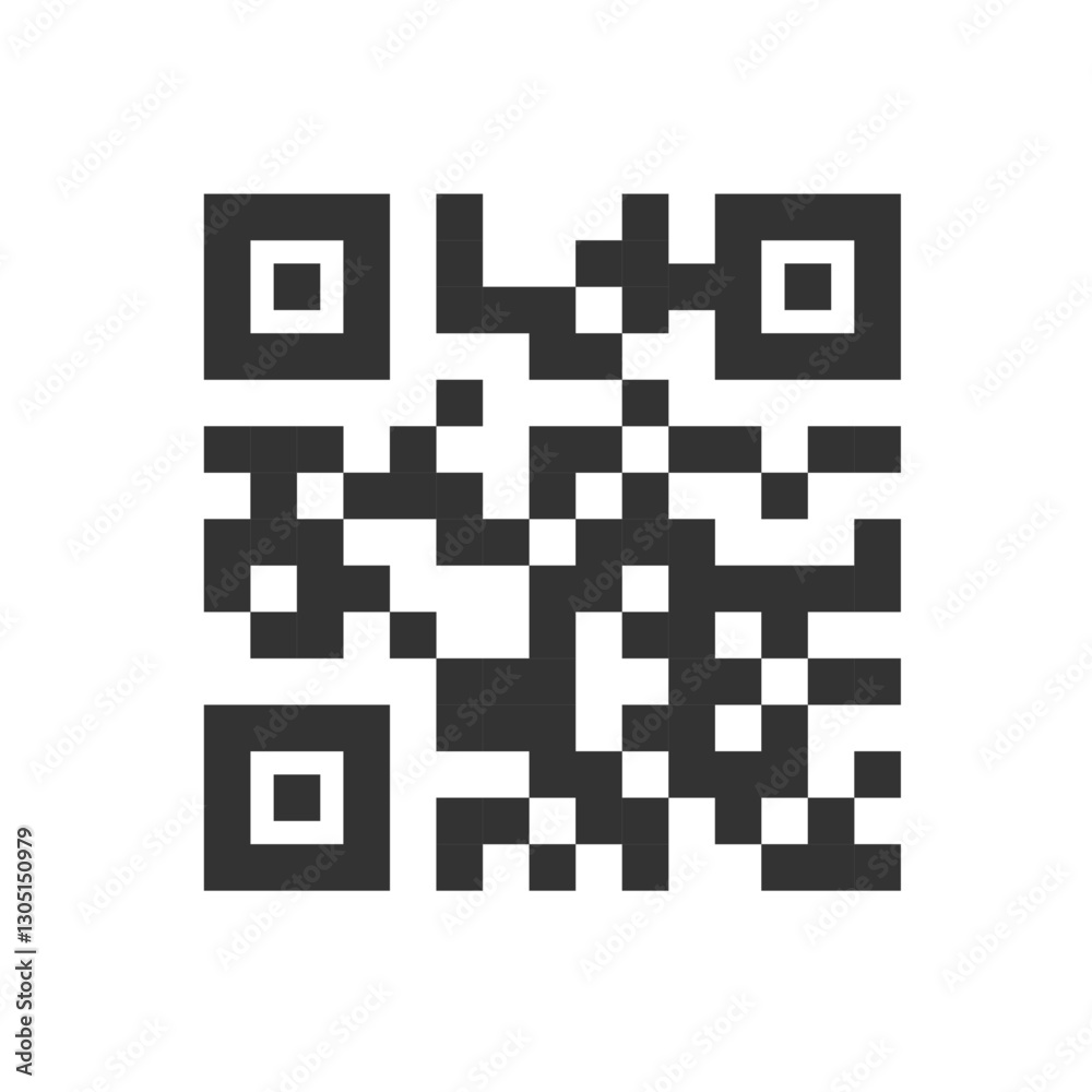 Black QR code symbol on a white background for digital scanning and online access Black QR code symbol on a white background for digital scanning and online access