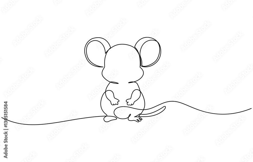 Fototapeta premium Mouse one line drawing on white background vector illustration, Abstract rat,mouse,continuous one line art hand drawing sketch, Mouse in continuous line art drawing style.